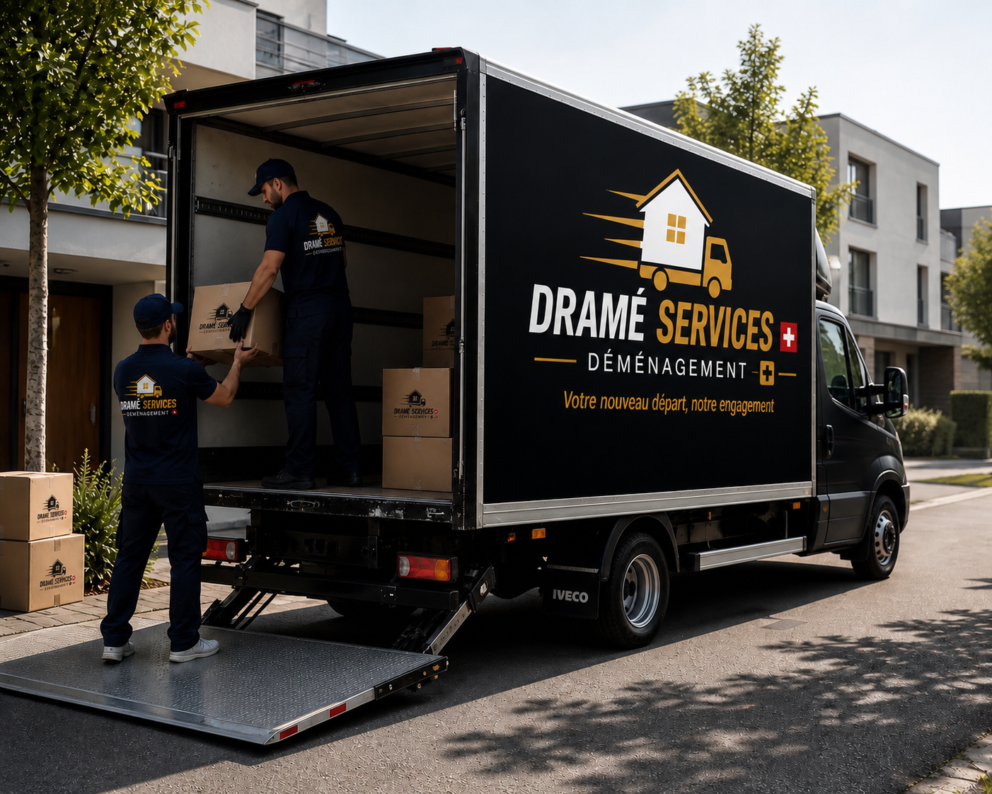 Camion Dramé Services Déménagement avec équipe professionnelle